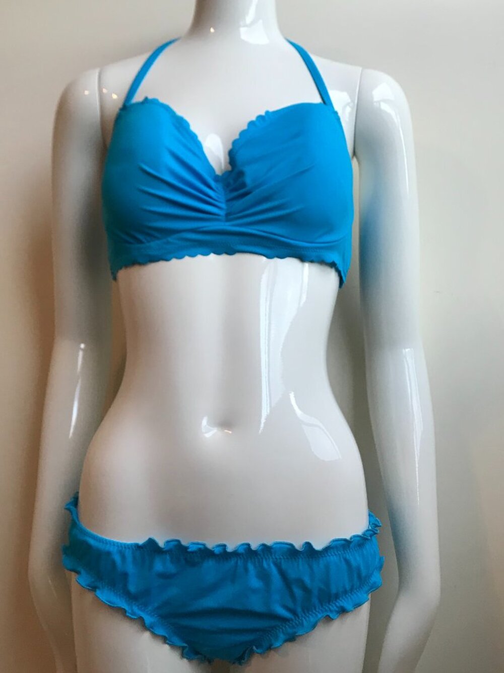 Sundazed 34DD cup turquoise underwire bra top ruched bottom bikini